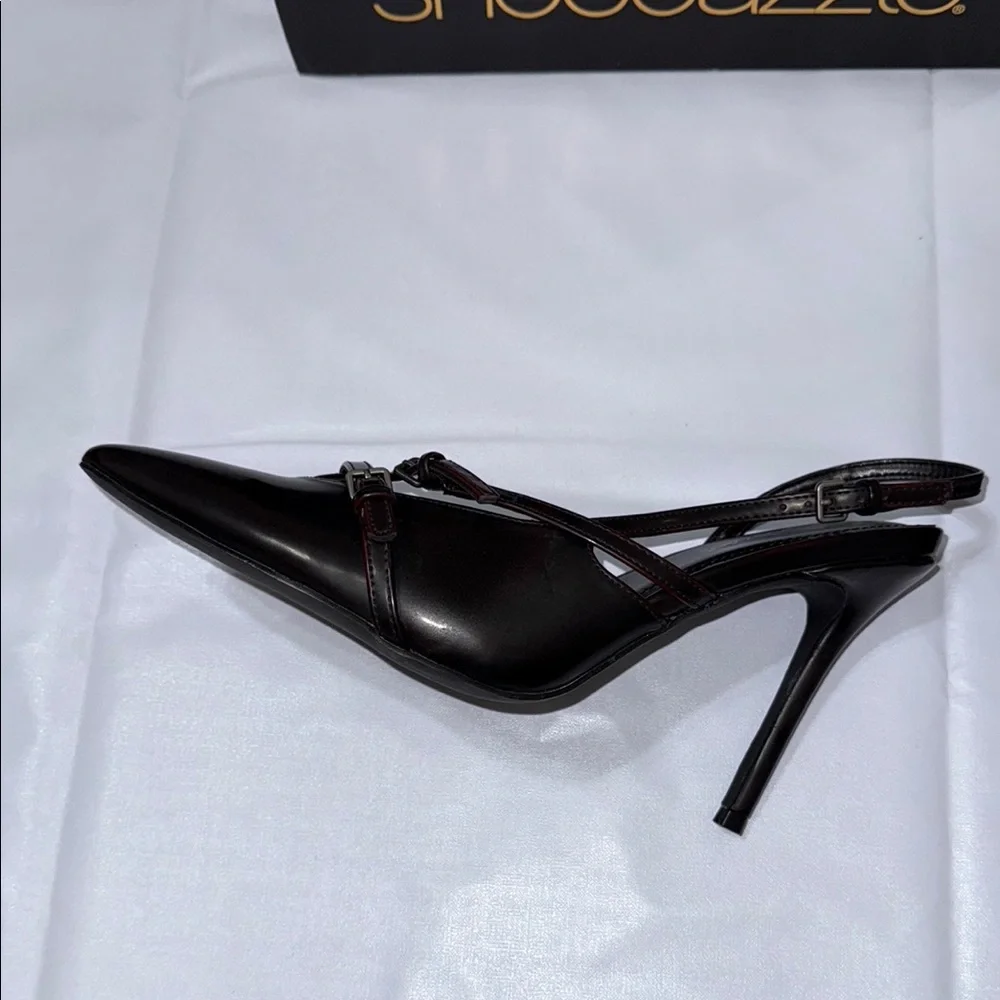 Shoe Dazzle Black Stiletto Heels with X-Strap Size 10 - Picture 5 of 11